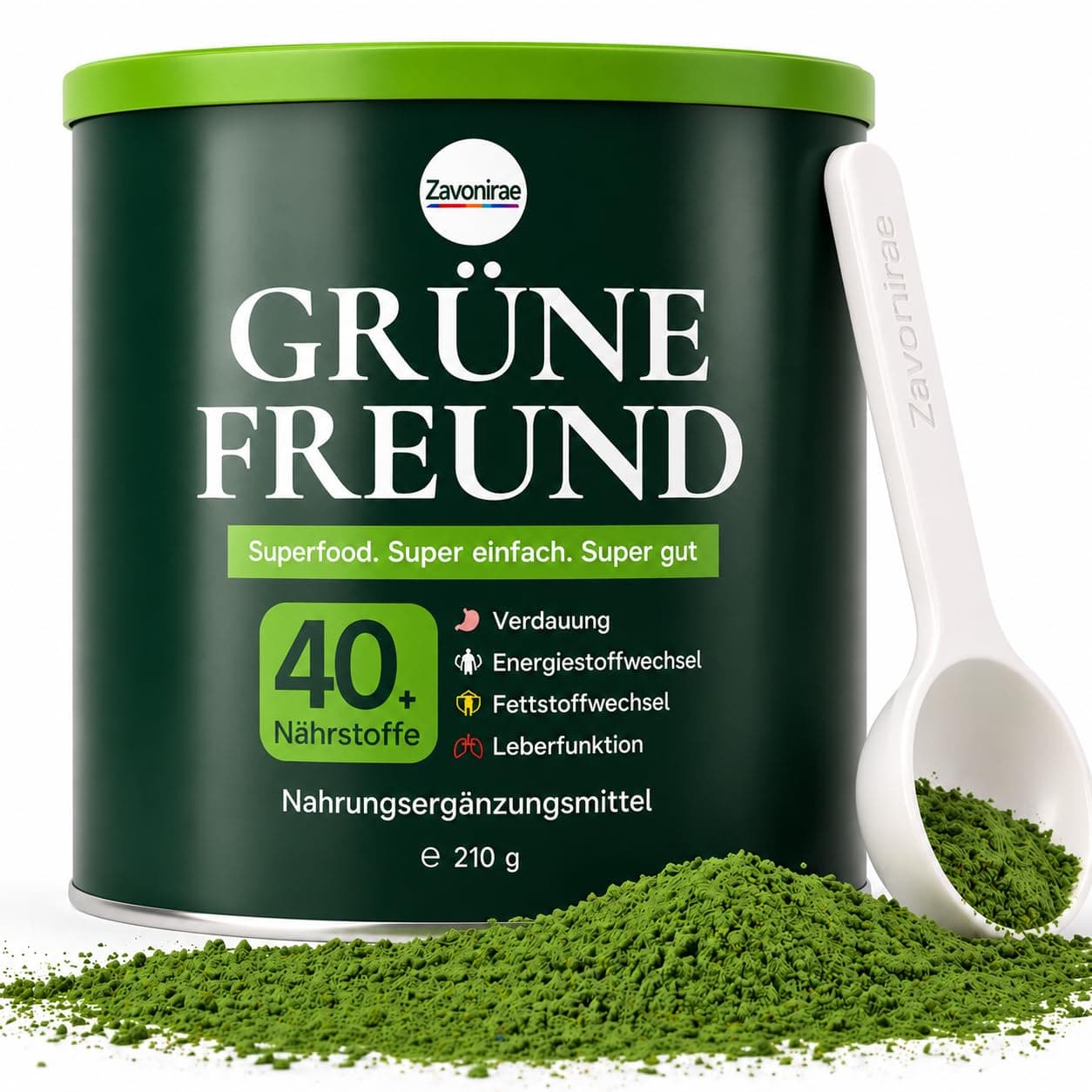 Grüne Entgiftungspulver, Grünes Superfood Helfer Pulver mit Löffel – 40+ Nährstoffe & Probiotika – Spirulina, Chlorella & Gerstengras – Veganes Greens Pulver für Smoothie & tägliche Routine – 210g Angebot bei HelloDeals