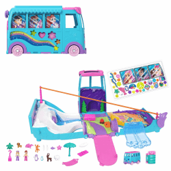 Polly Pocket-Mikropuppen und umwandelbarer Camper, mit Accessoires wie Haustieren und Spielzeugauto, mobiles Haustier-Abenteuer-Spielset, JCC22 Angebot bei HelloDeals