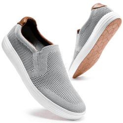 konhill Herren Slip On Schuhe Trainers - Casual Atmungsaktiv Komfortabel Mesh Walking Schuhe Kleid Sneaker Loafers 21001 Hellgrau 42 EU Angebot bei HelloDeals