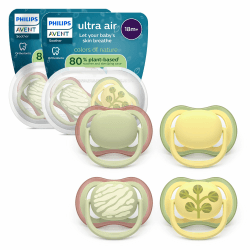 Philips Avent ultra air Schnuller – kiefergerecht geformtes Design, für Babys ab 18 Monaten, weicher, symmetrischer Silikonsauger, BPA-frei, mit 2 Sterilisationsbehältern, 4er-Pack, SCF349/55 Tagesschnuller 4 pack Leaves & Pastels Angebot bei HelloDeals