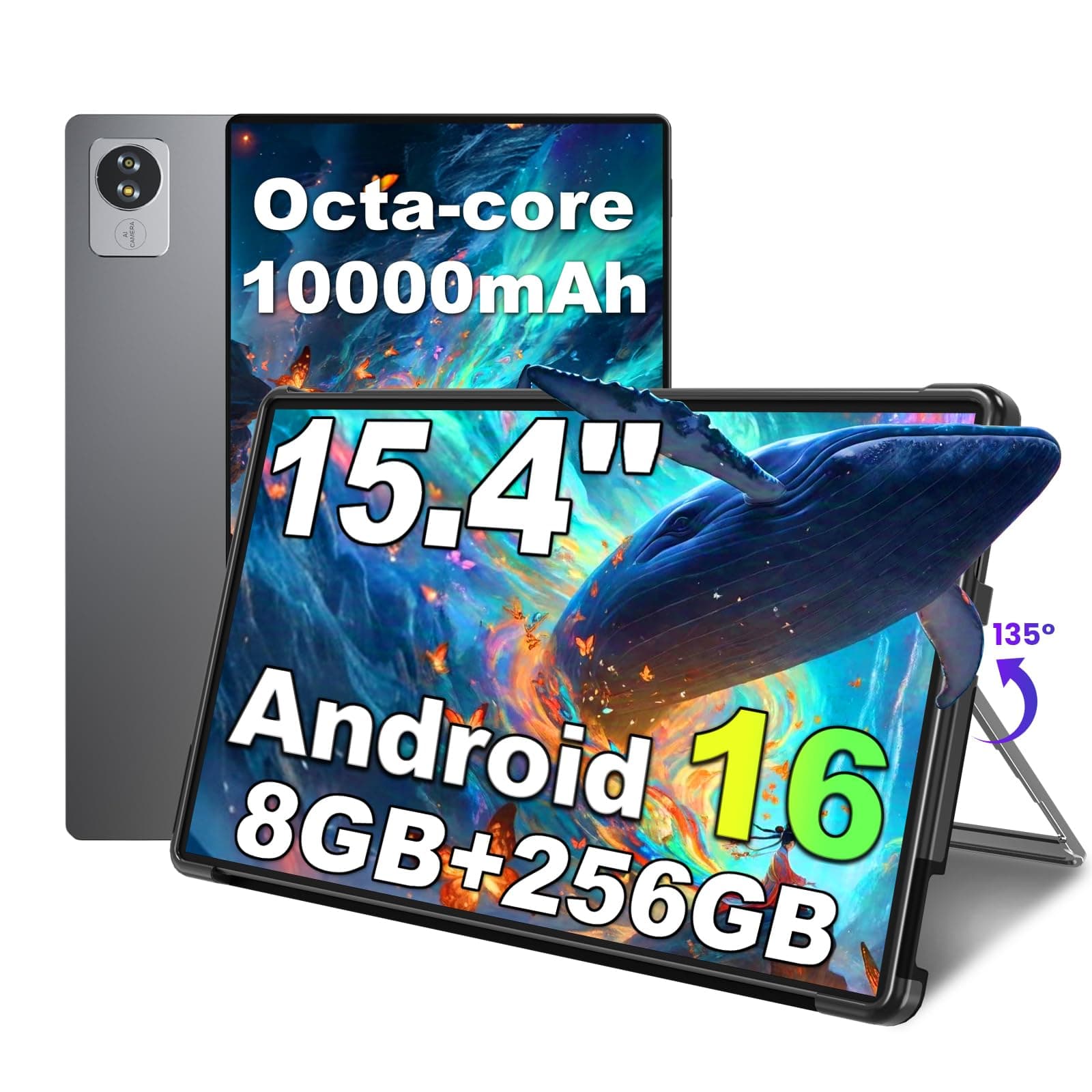jumper 15,4 Zoll Android 16 Tablet, mit Helio G99 Octa Core Prozessor(bis zu 2,2 GHz), Gaming Tablets mit Ständer & Hülle, 8GB RAM 256GB ROM, Widevine L1, 10000mAh, BT5.2, GMS, für Studenten Office Gray Angebot bei HelloDeals