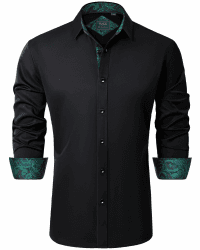 J.VER Herren Hemd Regular Fit Langarm Herrenhemden Freizeithemd Regular Businesshemd elastiscer Musterhemd 3XL Schwarz Grün Angebot bei HelloDeals