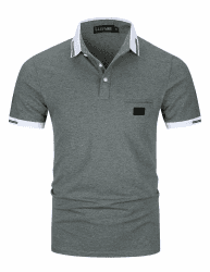 LIUPMWE Poloshirts Herren Kurzarm Golf Poloshirts mit Tasche Kontrastfarbe Ausschnitt Baumwolle Basic T-Shirt Polohemd Sommer L Grau-39 Angebot bei HelloDeals
