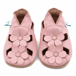 Dotty Fish Baby Sandalen mit weicher Sohle – Barfußgefühl, rutschfest, atmungsaktives Leder, Lauflernschuhe für Babys & Kleinkinder, Sommerschuhe Jungen & Mädchen (0–4 Jahre) 12-18 Monate Rosa Blume Angebot bei HelloDeals