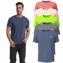 3 or 5er Pack Sport Tshirts Herren Kurzarm,Funktionsshirt Atmungsaktiv & Schnelltrocknend,Fitness Shirt für Training,Laufen,Wandern,Gym,Outdoor-Sport 4-rot-rosa-grau-grau Blau-grün XXL Angebot bei HelloDeals