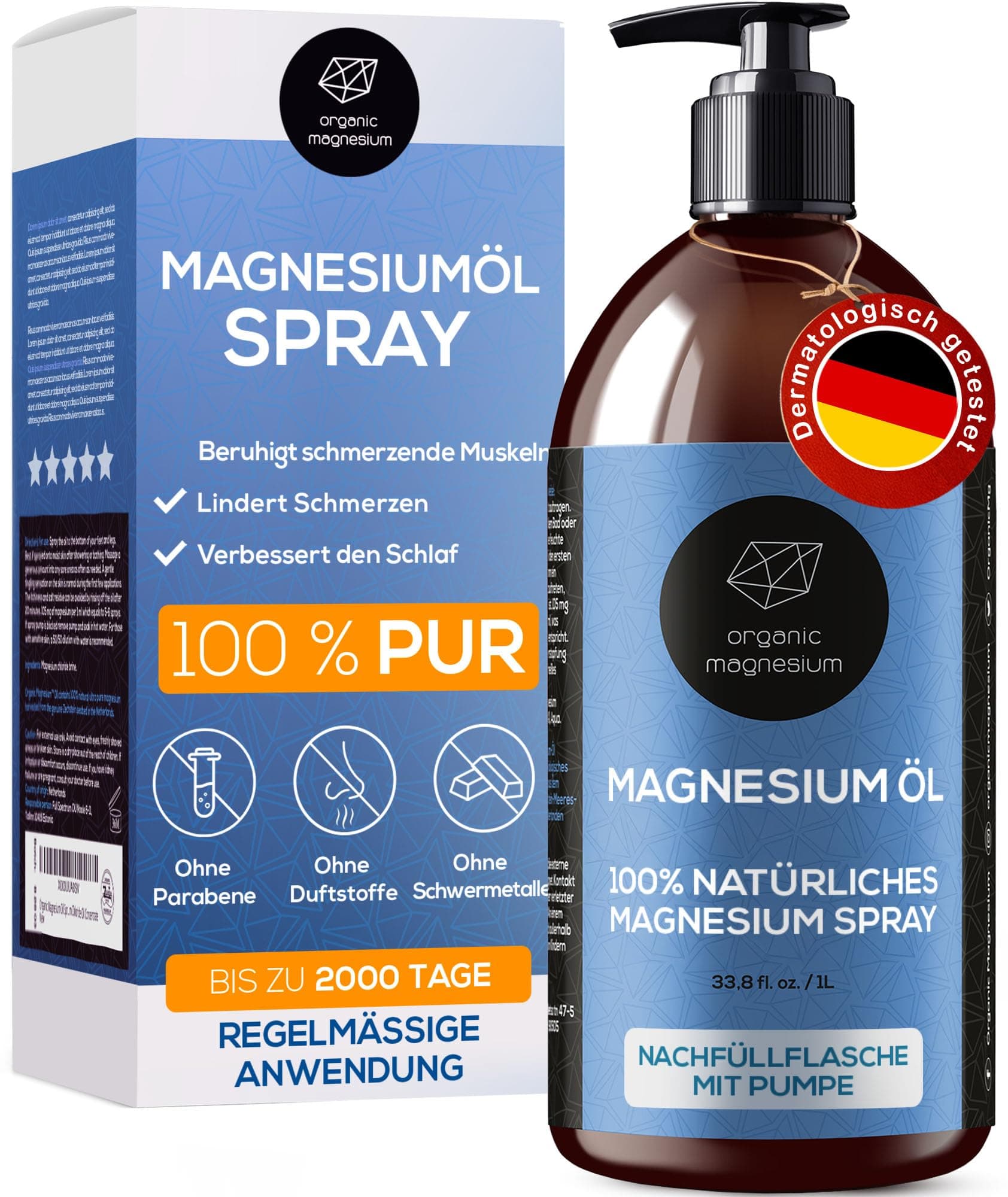 Ultra Pur MagnesiumÖl - 1000ml | 100% Natürlich Reines Zechstein Öl von Organic Magnesium | Perfekt für Sport & Muskel entspannung | Flüssig Oil Konzentrat 1 l (1er Pack) Angebot bei HelloDeals