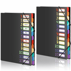 2 Stück A4 Dokumentenmappe, Fächermappe, Dokumentenmappe mit 12 Fächer, Mappe Organizer mit Gummizug für Büro Dokumente, Schule Hausaufgaben und Papier, Wasserdicht, mit Etikett (Schwarz) Schwarz-2 Stück Angebot bei HelloDeals