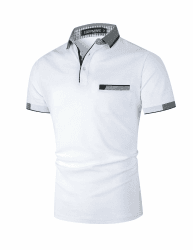LIUPMWE Poloshirts Herren Kurzarm Golf Poloshirts mit Tasche Kontrastfarbe Ausschnitt Baumwolle Basic T-Shirt Polohemd Sommer XL Weiß 1 Angebot bei HelloDeals