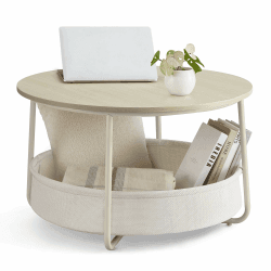 VASAGLE LILEA Kollektion - Couchtisch rund, Tisch mit Stauraum, Beistelltisch, Wohnzimmertisch mit Korb aus Stoff, modern, Metallrahmen, naturbeige-cremeweiß LCT244K01 Naturbeige + Cremeweiß rund Angebot bei HelloDeals