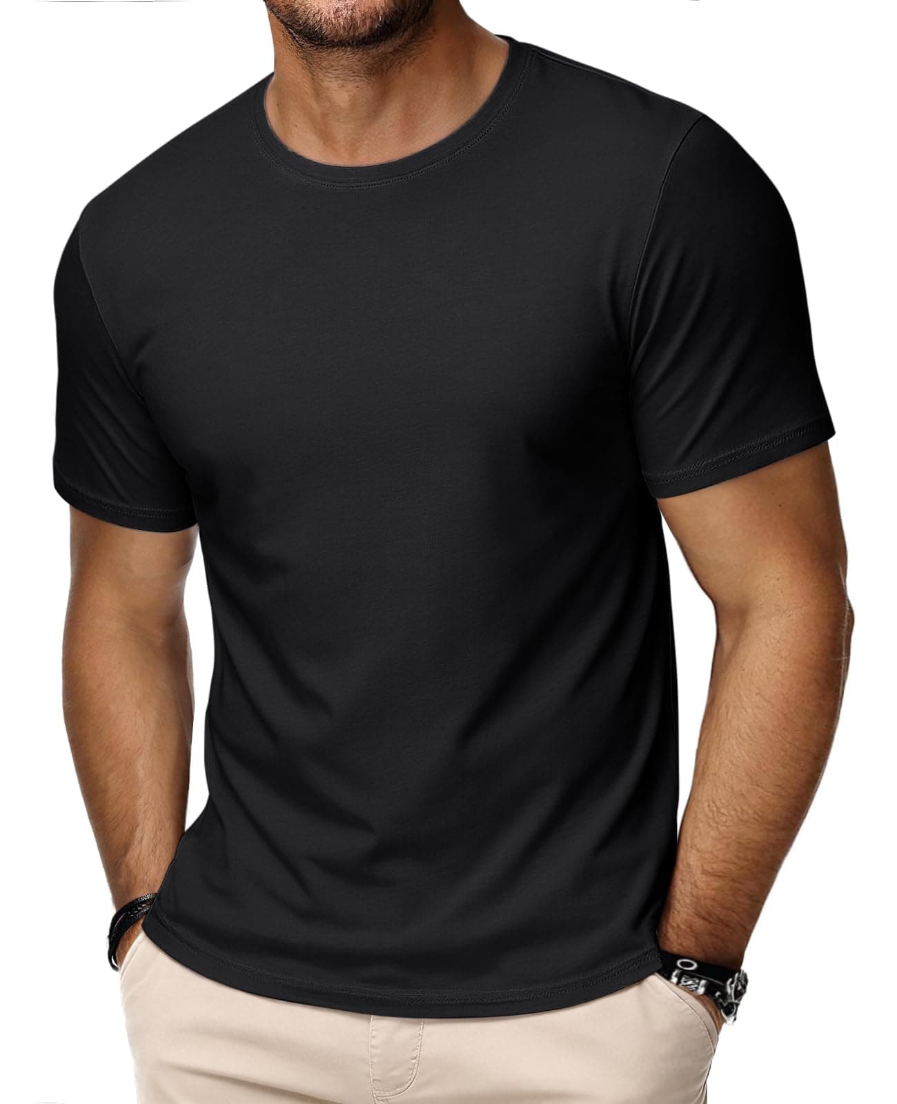 HMIYA Kurzarm Rundhals T-Shirts für Herren Baumwolle Sommer Oberteile Regular Fit Sport Fitness Funktionsshirt Einfarbig Basic Unterhemd Shirts XL Schwarz Angebot bei HelloDeals
