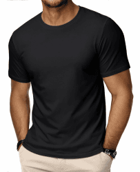 HMIYA Kurzarm Rundhals T-Shirts für Herren Baumwolle Sommer Oberteile Regular Fit Sport Fitness Funktionsshirt Einfarbig Basic Unterhemd Shirts XL Schwarz Angebot bei HelloDeals