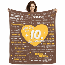Geschenk zum 10. Geburtstags Mädchen Decke Personalisierte Geschenkidee für 10-jährigen Jungen Geburtstag Geschenk Tagesdecke Motivationssprüche Kuscheldecke 150x130CM (10. Geburtstag) Angebot bei HelloDeals
