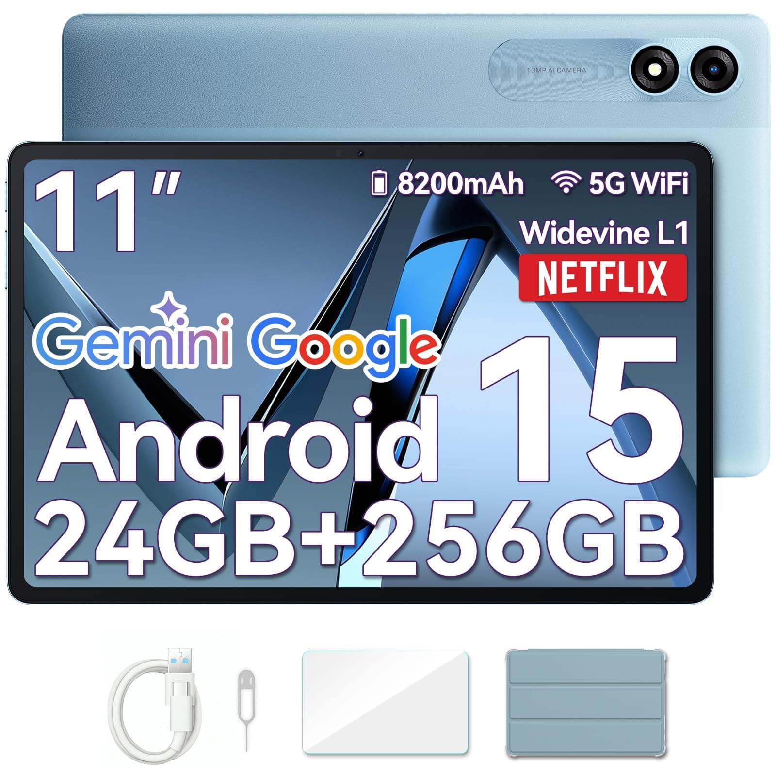 Blackview Tablet 11 Zoll Android 15 Gemini AI, 24GB RAM + 256GB ROM (2TB TF)/8200mAh Akku/1920 * 1200 FHD IPS Widevide L1/Face ID/PC Mode/Octa-Core Gaming Tablet mit Hülle Gray Angebot bei HelloDeals