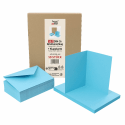 PresentFill 50er Set blanko Falt-Karten inkl. Briefumschläge ohne Fenster Azur Blau I Klappkarten DIN A6 I Umschläge C6 I Made in Germany I 100% Recycling Kraftpapier I Blauer Engel zertifiziert Azur Blau 50 stück (1er pack) Angebot bei HelloDeals
