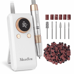 MelodySusie SC330G 2-in-1 Nagelfräser für Clip-on- und Tischgebrauch: Wiederaufladbare Professionelle Elektrische Nagelfeile mit LED-Anzeige, 30.000 U/min, für Acryl- & Gelnägel, für Salon (Weißgold) Angebot bei HelloDeals