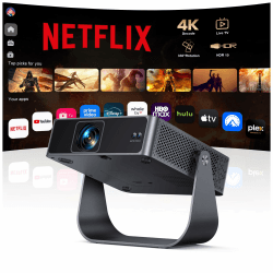 Smart Beamer【Kompatibel mit Netflix/Live TV/330° Drehbar】 Mini Beamer 4K mit Autofokus/6D Trapezkorrektur, Mini Projector 4K 1080P Full HD WiFi6 & Bluetooth Heimkino/Outdoor Klein Projektor für Handy Schwarz Angebot bei HelloDeals