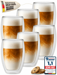 LAPRESO® Latte Macchiato Gläser doppelwandig 6er Set 450ml - Doppelwandige Gläser modernes Design Cappuccino Tassen Teegläser aus Borosilikatglas 450 ml Angebot bei HelloDeals