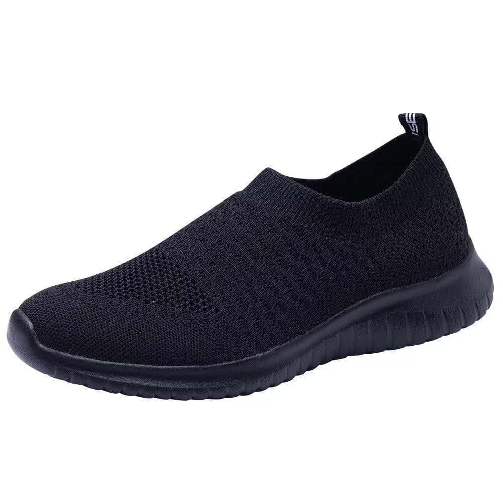 TIOSEBON Herren Leichte rutschfeste Straßenschuhe Leichte Atmungsaktive Laufschuhe Slip On Trainingsschuhe Freizeit Sportschuhe Gestrickte Mesh Tennisschuhe 45 EU Alles Schwarz Angebot bei HelloDeals