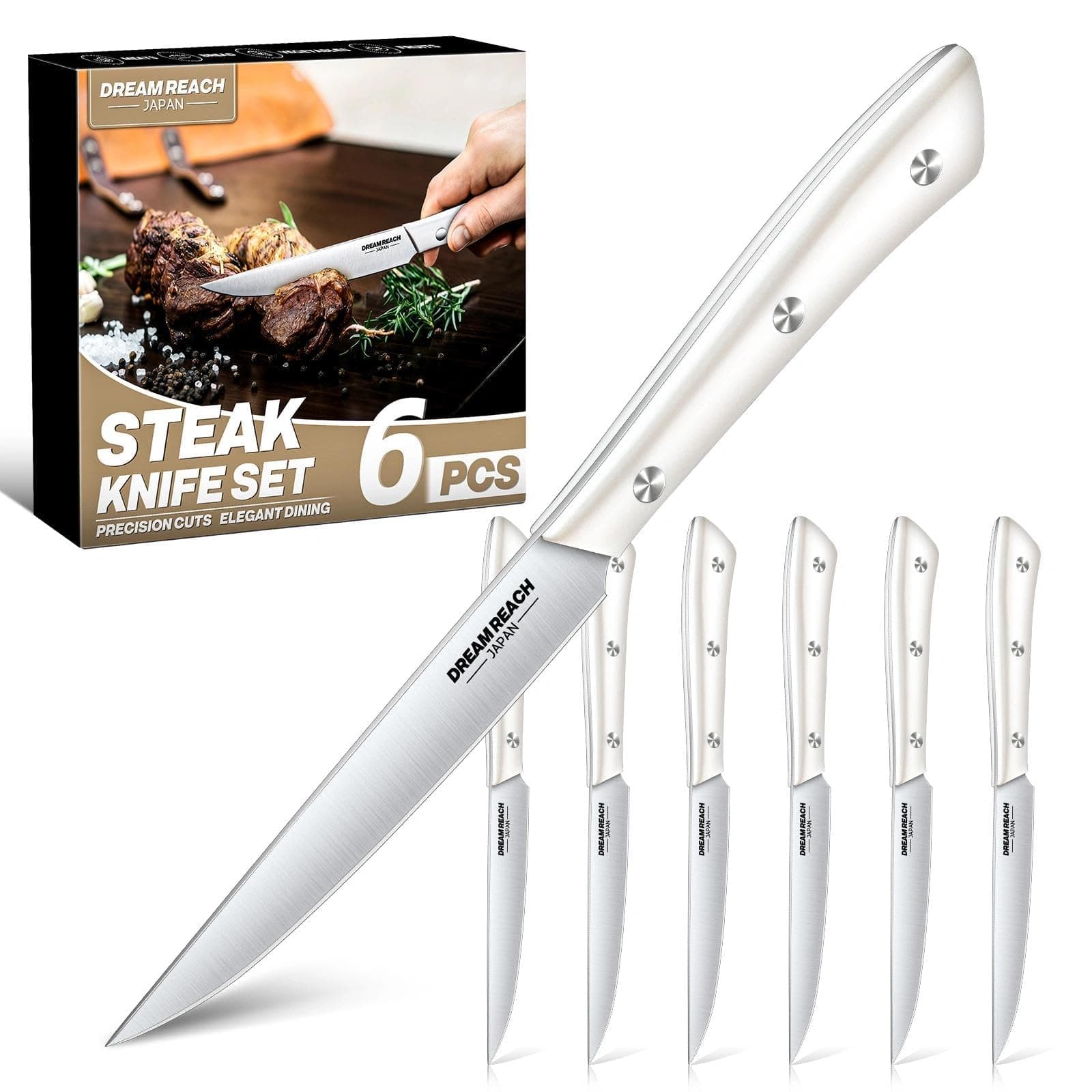 Dream Reach Steakmesser Set 6-Teilig, Extra Scharfes Steakbesteck aus Hochwertige Edelstahl, Full Tang Steak Messer, Spülmaschinengeeignet Geschenke für Papa und Mama 6-teiliges Steakmesserset Angebot bei HelloDeals