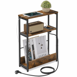 VASAGLE Beistelltisch schmal, Nachttisch mit Ladefunktion, Couchtisch klein, 3 Ablagen, Zeitschriftenhalter, für Wohnzimmer, Schlafzimmer, Arbeitszimmer, vintagebraun-tintenschwarz LET335K02 Vintagebraun + Tintenschwarz Angebot bei HelloDeals