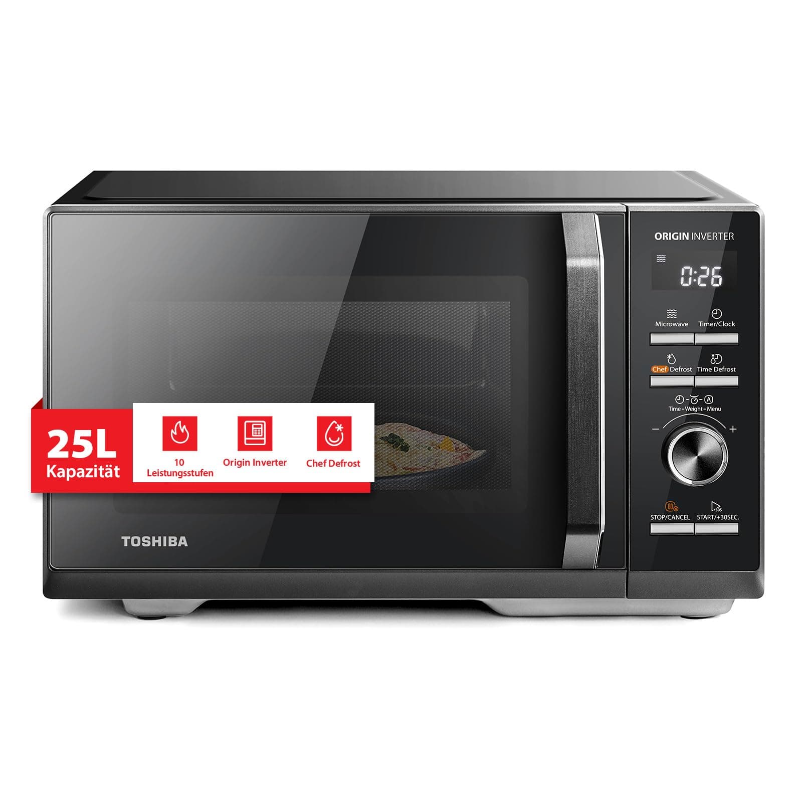 Toshiba MW3-AM25PFI(BK) Solo Mikrowelle 25L 900W Mikrowellenherd in Schwarz. Mit Origin-Inverter, Chef-Defrost, 10 Leistungsstufen, 7 Auto-Menüs, Easy Clean 10 Leistungsstufen 25L Schwarz Angebot bei HelloDeals