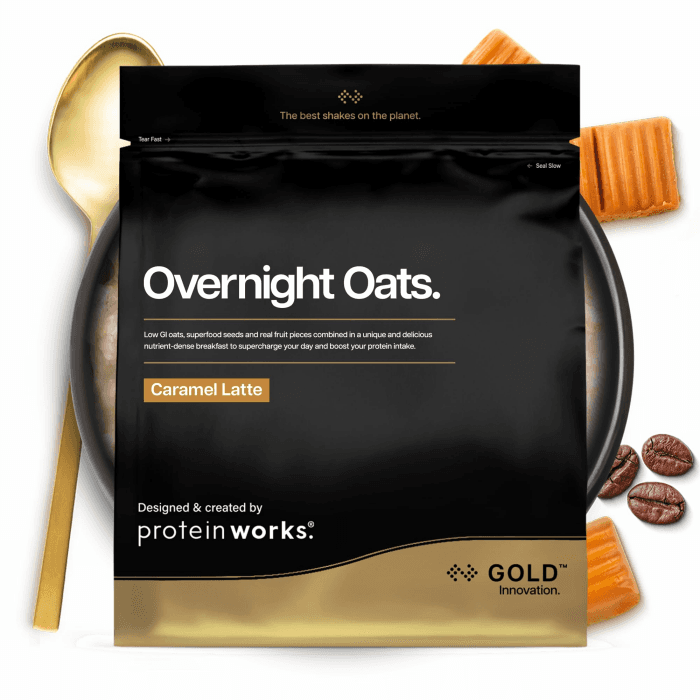 Protein Works | Overnight Oats – GOLD Innovation, High-Protein Frühstück mit Chia & Leinsamen, unterstützt gesundes Abnehmen, zuckerarm, Karamell Latte, 7 Portionen, 500g Caramel Latte 500 g (1er Pack) Angebot bei HelloDeals