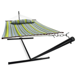 VITA5 Hängematte mit Gestell - Hängematte Outdoor – Garten Pool Balkon Terrasse Indoor Hängematten 2 Personen Hängesessel - Doppelhängematte mit Ständer 200kg Belastbarkeit – Einfache Montage Blau-grün Angebot bei HelloDeals