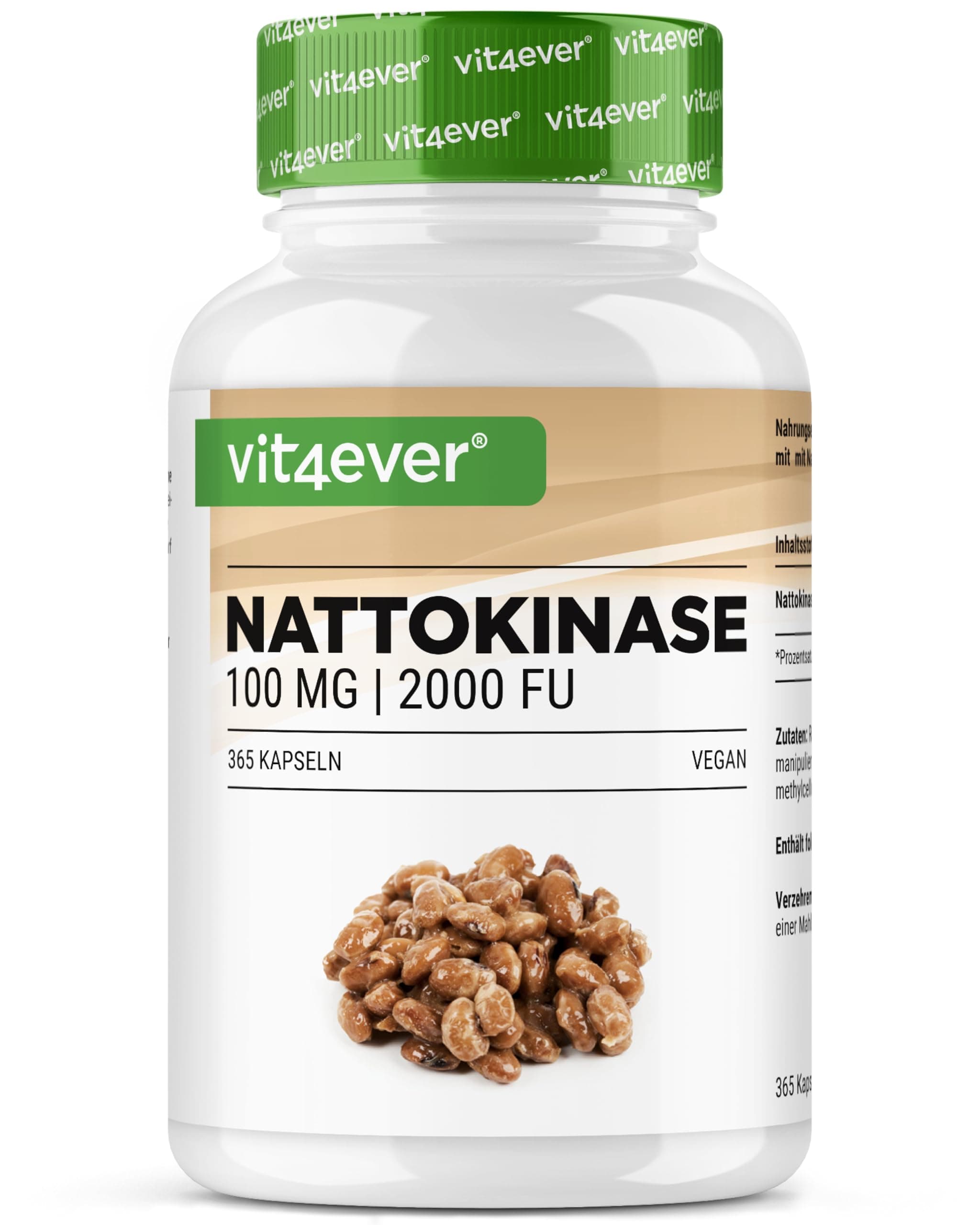 vit4ever Nattokinase - 365 Kapseln à 100 mg (20.000 FU/g) - 12 Monatsvorrat - Hochdosiert - Vegan - GMO-frei - Ohne unerwünschte Zusätze 365 Stück (1er Pack) Angebot bei HelloDeals