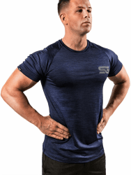 Satire Gym Shirt Herren Sportshirt Kurzarm atmungsaktiv | Funktionsshirt | Bodybuildung T-Shirt als Activewear & Sportbekleidung Männer für Crossfit, MMA, Laufen L Navy Blue Meliert Angebot bei HelloDeals