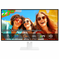 Touchscreen-Monitor 2K 27 Zoll IPS Gaming 100 Hz Monitor, 10-Punkt-Touch QHD 2560 x 1440 PC-Display, HDMI-, VGA- und USB-C-Anschlüsse, integrierte Lautsprecher, weiß Weiß 27"-100hz Angebot bei HelloDeals