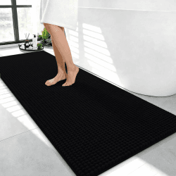 Premium Chenille Badematte Schwarz 120x50cm Teppich Badezimmer Groß, Badezimmerteppich rutschfest Waschbar Bad Teppich Extra Dicker 1400 GSM Badvorleger, Ultra Weich & Saugfähig Schwarz 50 x 120 cm (Rechteckig) Angebot bei HelloDeals