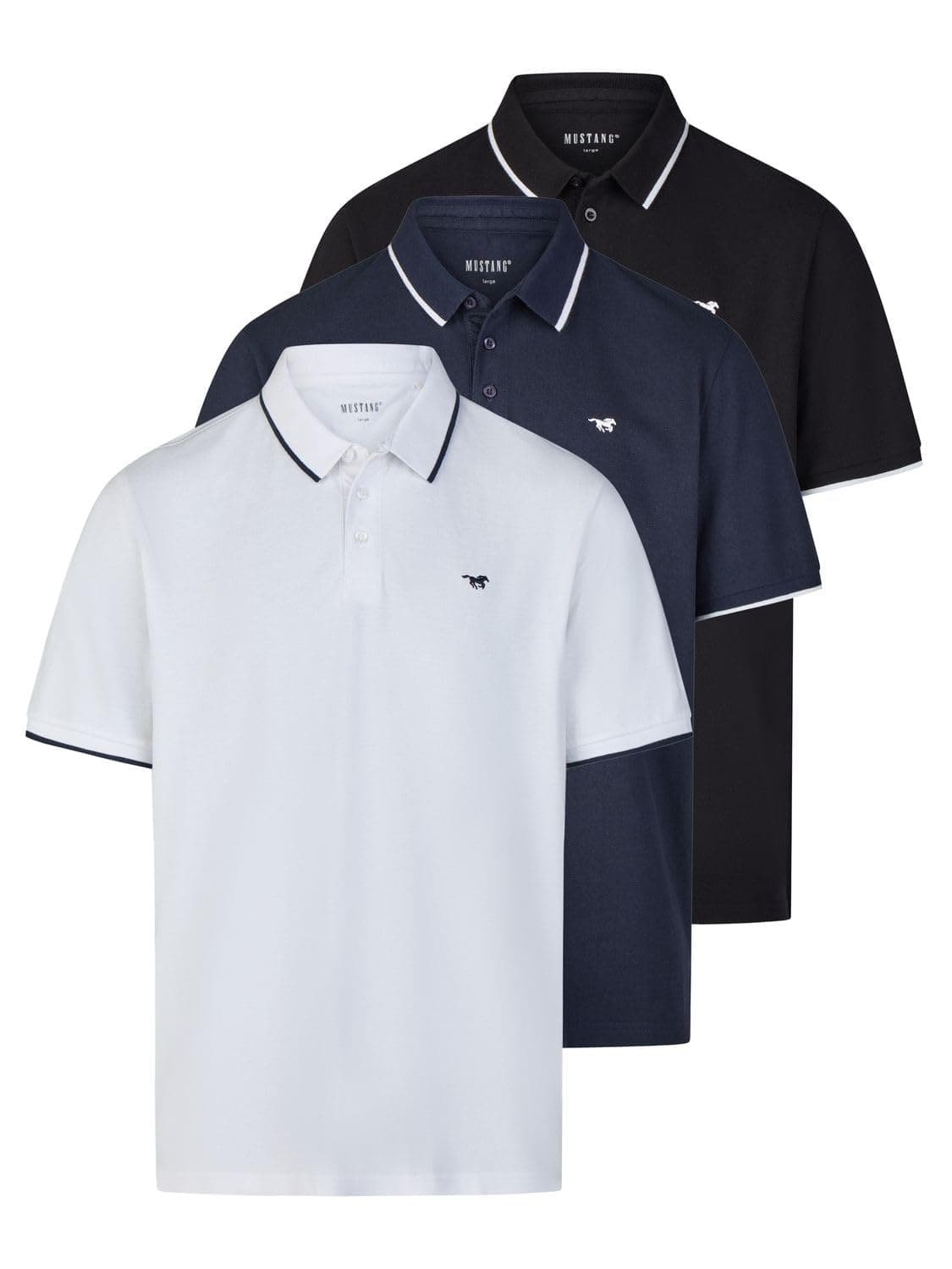 MUSTANG Poloshirt Herren Kurzarm 3er Pack Pablo Regular Fit Shirt Sommer Basic Baumwolle Einfarbig Blau Grün Schwarz Weiß S M L XL XXL 3XL 4XL 5XL 6XL 5XL Multipack 3 (1017889-1104) Angebot bei HelloDeals