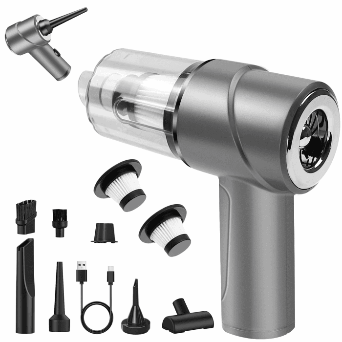 Handstaubsauger Akku Kabellos 12000PA 4 in 1 Mini Autostaubsauger mit 2 Waschbar HEPA-Filter Für den Auto, Haus, Küche, Aufladbar Tragbar Leicht Akkustaubsauger Silber Angebot bei HelloDeals