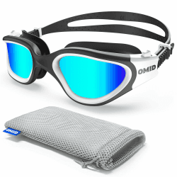 OMID Schwimmbrille, bequeme, polarisierte Schwimmbrille, beschlagfrei, auslaufsicher, UV-Schutz, kristallklare Sicht, Schwimmbrille für Herren, Damen, Erwachsene A1-Schwarz-Weiß-Gold-Polarisiert Angebot bei HelloDeals