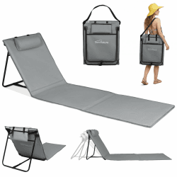 Strandmatte, XXL Liegematte Strand Faltbar 186 x 53cm, Strandtuch mit Verstellbarer Rückenlehne, Leicht Sonnenmatte Gepolstert für Outdoor, Freibad Pool Grau 1 Angebot bei HelloDeals