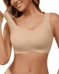 DEANGELMON Damen BH ohne Bügel,Comfy Bequemer Nahtloser Bralette,Schlaf und Alltags-BH mit Breiten Trägern,Weich und Atmungsaktiv für Volle Abdeckung,Komfort Lounge Seamless Bra Hautfarbe M Angebot bei HelloDeals