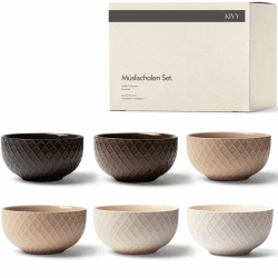 KIVY Müslischalen Keramik - 6 x 850ml - Große Bowls für Müsli & Suppen - Suppenschüssel - Bowl Schüssel Groß - Müslischüsseln - Suppenschalen Set - Schalen Set - Müsli Schüssel Keramik Schalen Pastell Beige Angebot bei HelloDeals