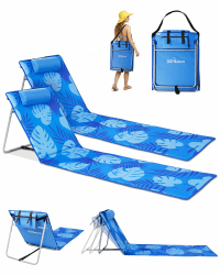 Strandmatte, XXL Liegematte Strand Faltbar 186 x 53cm, Strandtuch mit Verstellbarer Rückenlehne, Leicht Sonnenmatte Gepolstert für Outdoor, Freibad Pool Blau 2 Angebot bei HelloDeals