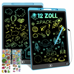 2 Pack Bunte LCD Schreibtafel für Kinder, 12 Zoll Mal Tablet Wiederverwendbarer Zeichentafel mit Sperr-& Lösch Tasten, Spielzeug & Geschenke für Jungen Mädchen zu Reisen, Hause, Schule - Blau 2 Blau Angebot bei HelloDeals
