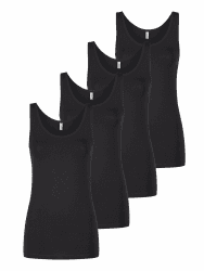 ONLY Tank Top Damen Baumwolle Stretch Slim Fit Onllive LUV 4er Pack Set Basic Shirt Rundhals Trägershirt Ärmellos Oberteile Einfarbig Schwarz Weiß Beige Rot Grün Blau Navy S M L XL XXL S Pack 1 (Black) Angebot bei HelloDeals