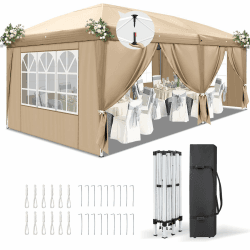 LEADZM Pavillon 3x6 m,Pop-Up Faltpavillon One-Touch, Metallrahmen,Wasserdicht UV-Schutz 50+ Stabil, Höhenverstellbar,Gartenzelt Partyzelt mit 6 Seitenteilen für Camping,Party,Khaki Khaki 3x6 m-6 Seitenteilen Angebot bei HelloDeals