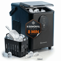 Sommertal EM12S Eiswürfelmaschine | 8 Eiswürfel in 7.5 Minuten | Eismaschine 12kg/24h | Eiswürfelbereiter mit Griff | extra große Bullet Eiswürfel | leise 50db | Ice Maker für Küche, Büro & Party Angebot bei HelloDeals