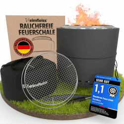 Heimfleiss® Rauchfreie Feuerschale Edelstahl Ø50cm | Feuerkorb mit Grillrost | Feuerschale Rauchfrei für Garten, Camping, Balkon & Terrasse | Rauchfreie Feuerstelle mit Grill | Feuertonne ohne Rauch Ø 50 cm Schwarz Angebot bei HelloDeals