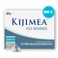 Kijimea® K53 Advance – Darmbakterien hochdosiert | 53 ausgewählte Bakterienstämme aus der Darmflora | mit Biotin | >500 Milliarden KBE je Packung | laktosefrei | glutenfrei - 84 Kapseln 84 Stück (1er Pack) Angebot bei HelloDeals