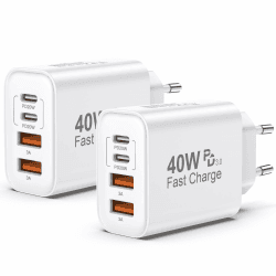 2er Pack USB C Ladegerät, 4 Ports 40W Mehrfach Schnellladegerät Netzteil Power Adapter Für iPhone 17/16/15/14/Für iPhone 13/12/11 Pro/Max/Plus/XR/XS/iPad/Samsung Handy, USB C & USB A PD 3.0 Charger 2er-Pack Angebot bei HelloDeals