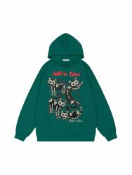Aelfric Eden Hoodie Herren Oversize Cartoon Skeleton Cat Hooded Damen Y2K Kapuzenpullover Unisex Sport Casual Sweatshirt mit Kapuze Vintage Sportshirt Rundhals Oberteile Tops L Grün Angebot bei HelloDeals