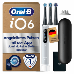Oral-B iO Series 6 Elektrische Zahnbürste — Electric Toothbrush, Inkl. 3 Aufsteckbürsten und Reise-Etui — 5 Putzmodi für Zahnpflege, Zahnbürste Elektrisch, Designed by Braun, Grau Grey Opal 1 stück (1er Pack) Probierset Angebot bei HelloDeals