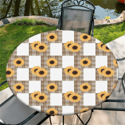 Outdoor Runde Tischdecke mit Gummizug Ø 36in(90cm)- Elastisch Garten tischdecke mitGestreifte Sonnenblumen Muster Passend für 75-85cm Gestreifte Sonnenblumen 90 cm (Rund) Angebot bei HelloDeals