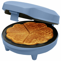 Bestron Waffeleisen für klassische Herzwaffeln, Waffelmaker mit Antihaftbeschichtung für Waffeln in Herzform, mit Antihaftbeschichtung & Backampel, 700 Watt, Farbe: Blau Angebot bei HelloDeals