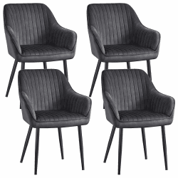 SONGMICS Esszimmerstuhl, 4er Set, Küchenstuhl, Sessel, Samt, Polsterstuhl mit Armlehnen, Loungesessel, bis 120 kg belastbar, Metallbeine, für Esszimmer, Küche, grau-tintenschwarz LDC087G01-4 Grau + Tintenschwarz 4er Set Angebot bei HelloDeals